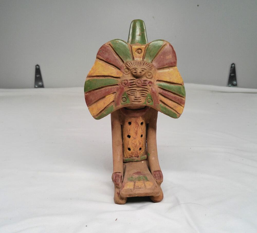 Pre-Columbian Style Terracotta Whistle Figurine Clay Tribal Musician Statue